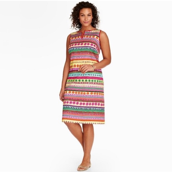 Talbots Geometric Striped Textured Sleeveless Knee-Length Sheath Dress 10 - Picture 1 of 7
